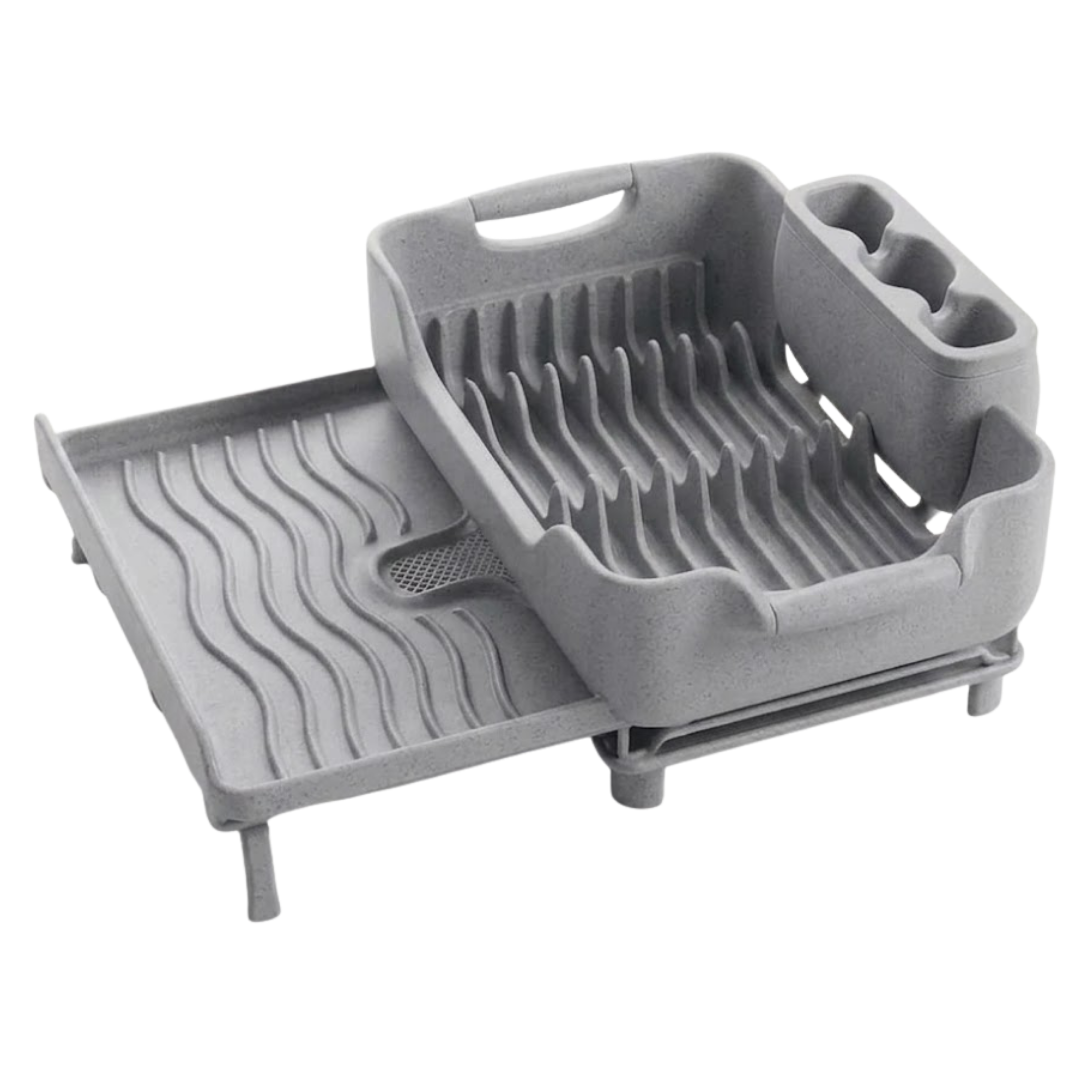 Expandable Over Sink Dish Rack with Drain Tray and Utensil Holder