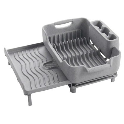 Expandable Over Sink Dish Rack with Drain Tray and Utensil Holder
