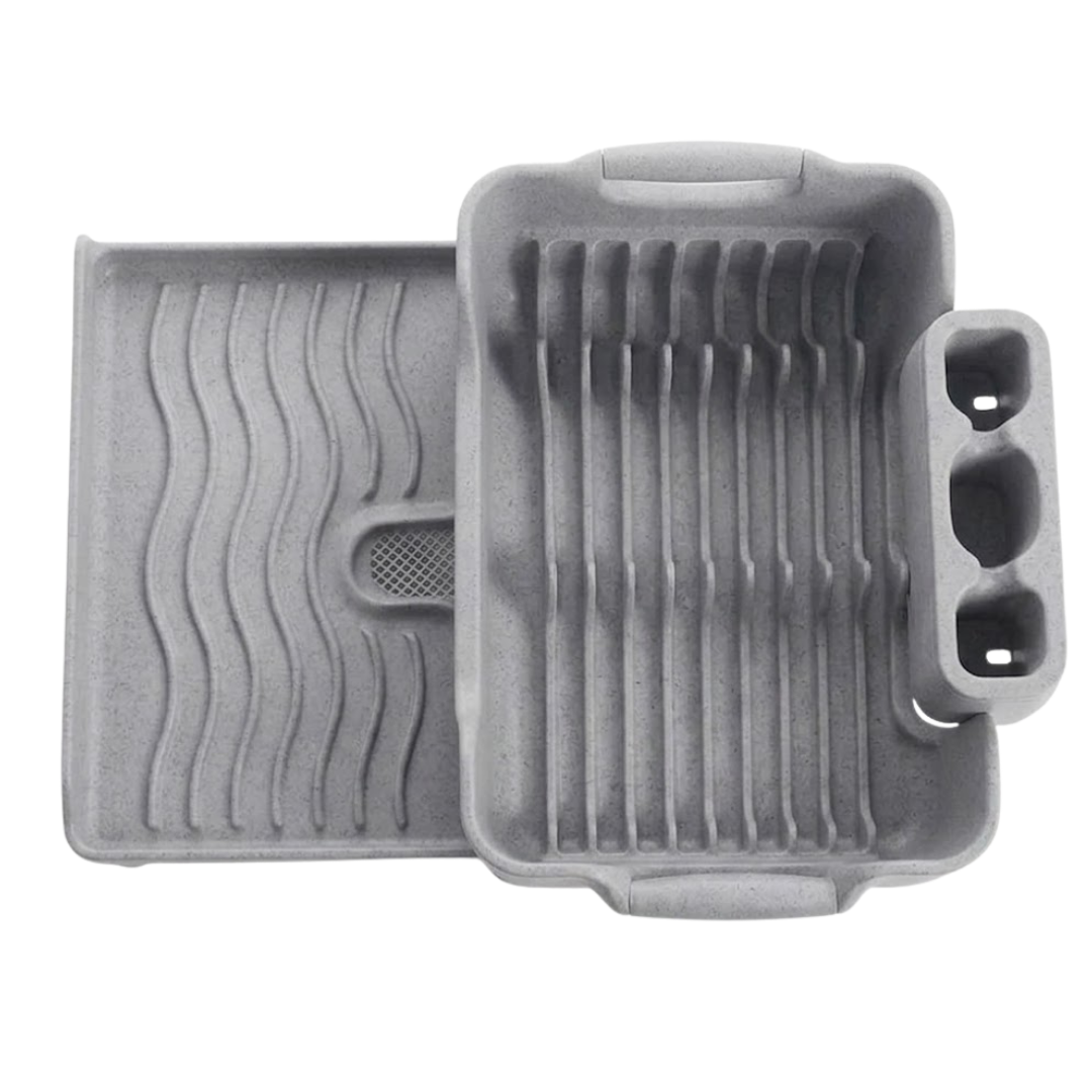 Expandable Over Sink Dish Rack with Drain Tray and Utensil Holder