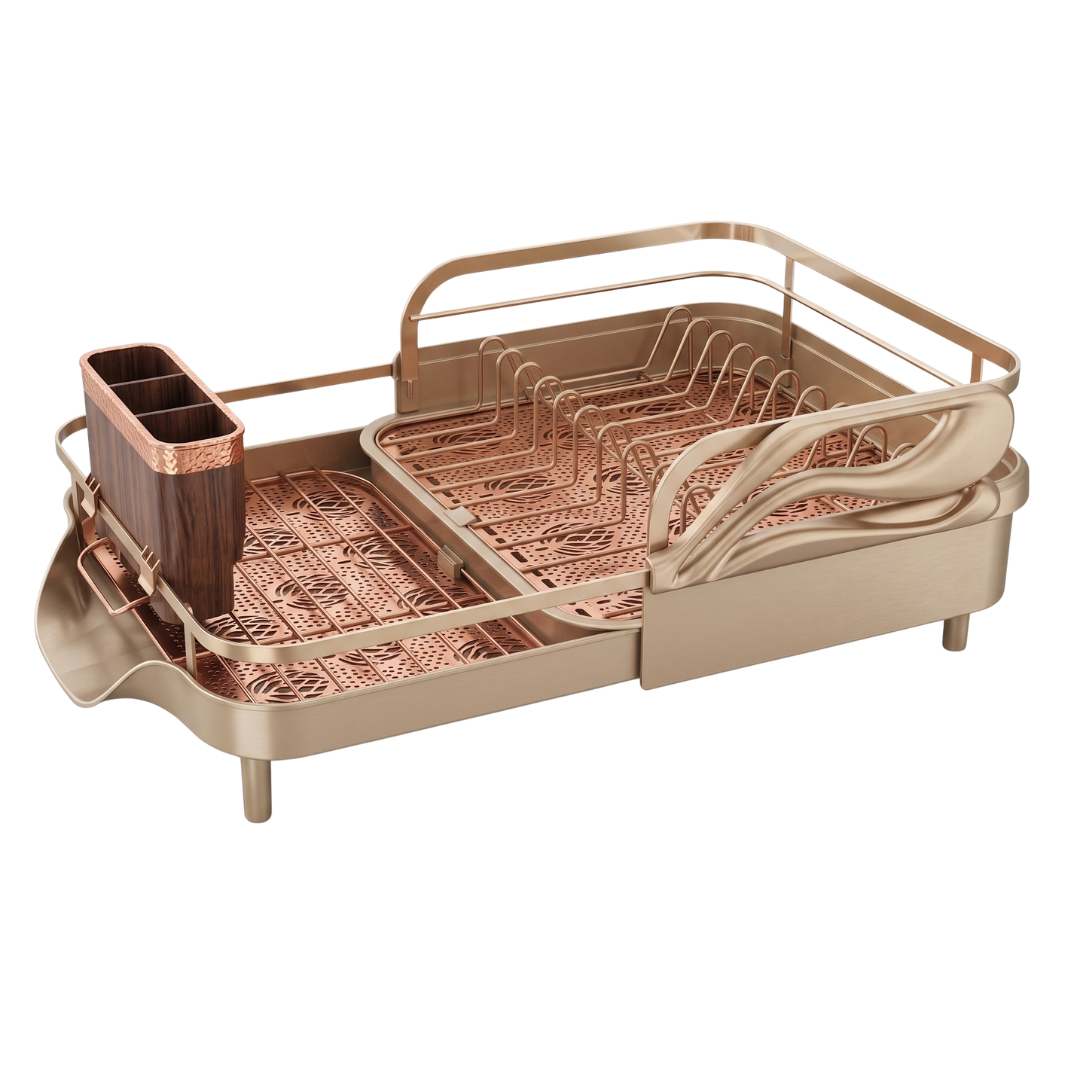 Expandable Stainless Steel Dish Drying Rack with Drainboard Tray