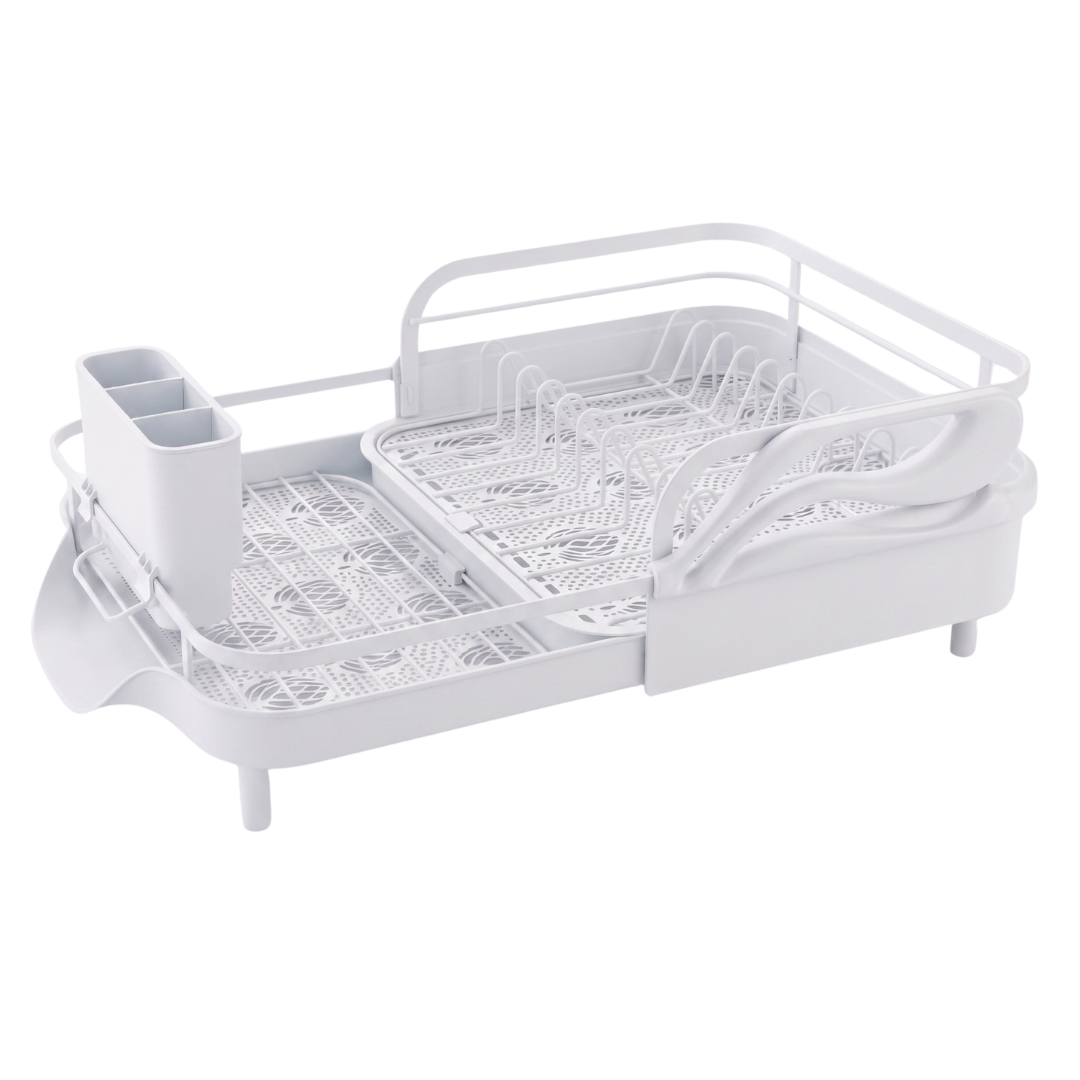 Expandable Stainless Steel Dish Drying Rack with Drainboard Tray