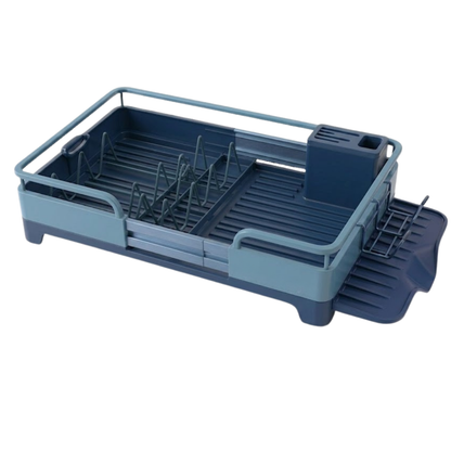 Expandable Stainless Steel Dish Rack with Drain Tray and Utensils Holder