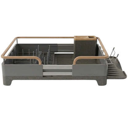 Expandable Stainless Steel Dish Rack with Drain Tray and Utensils Holder
