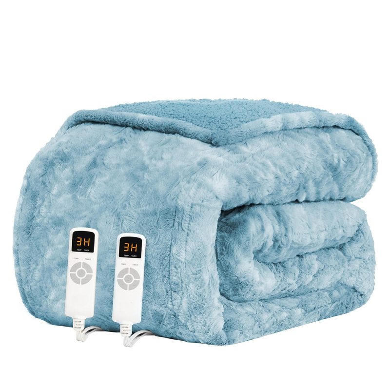 Faux Fur Sherpa Electric Heated Blanket with 9 Levels and Auto Off