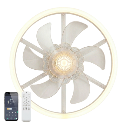 Flush Mount Modern Ceiling Fan with LED Light and Remote Control