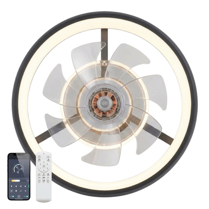 Flush Mount Modern Ceiling Fan with LED Light and Remote Control