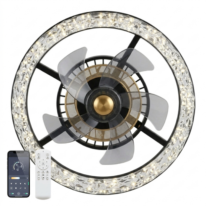 Flush Mount Modern Ceiling Fan with LED Light and Remote Control
