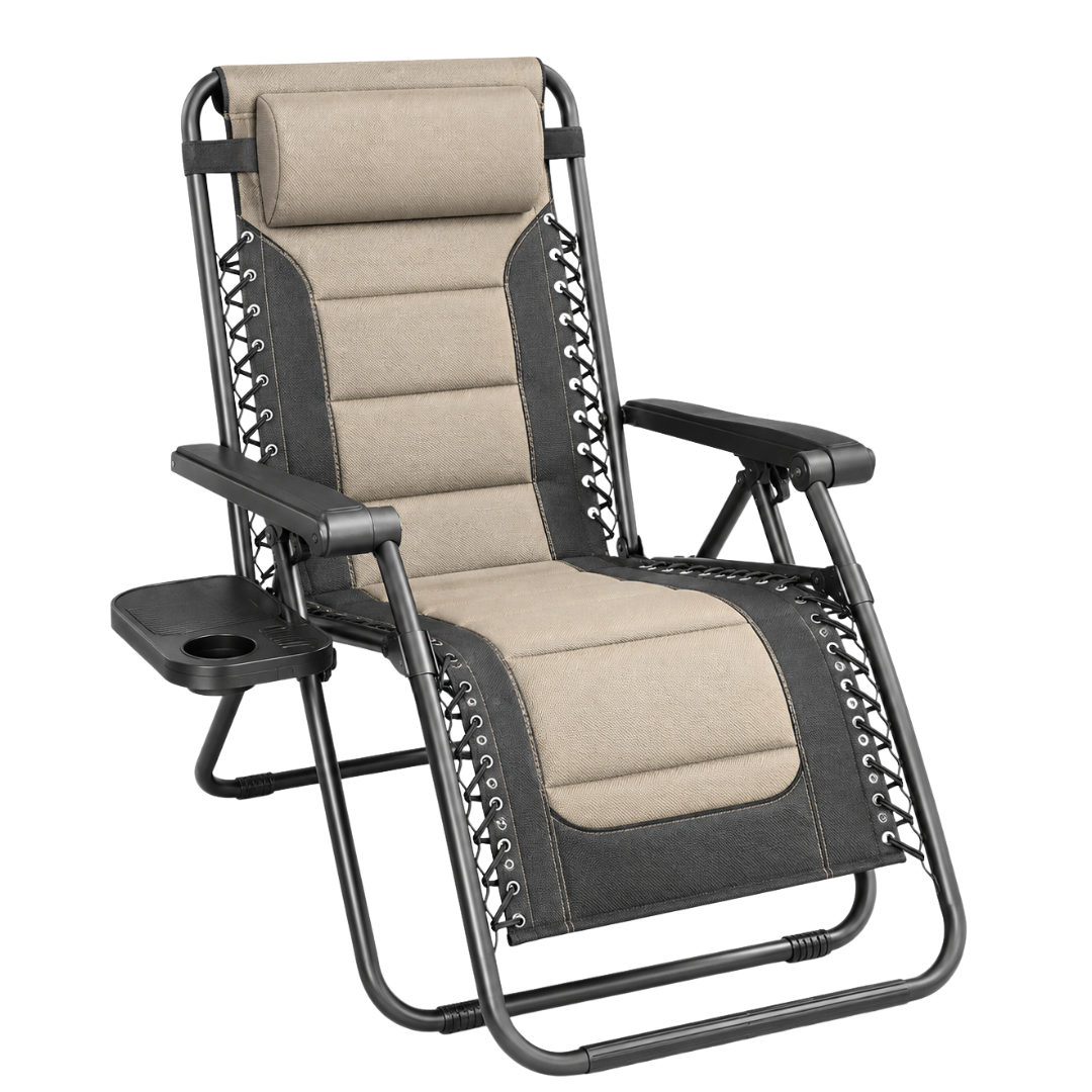 Foldable Patio Reclining Chair 400 lb Capacity with Cup Holder