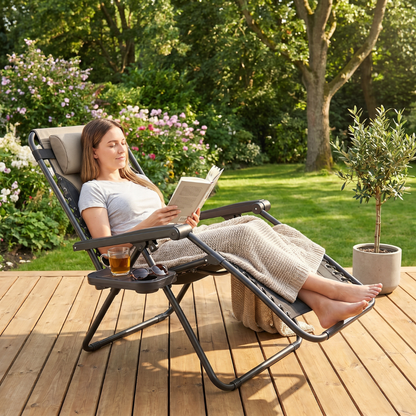 Foldable Patio Reclining Chair 400 lb Capacity with Cup Holder
