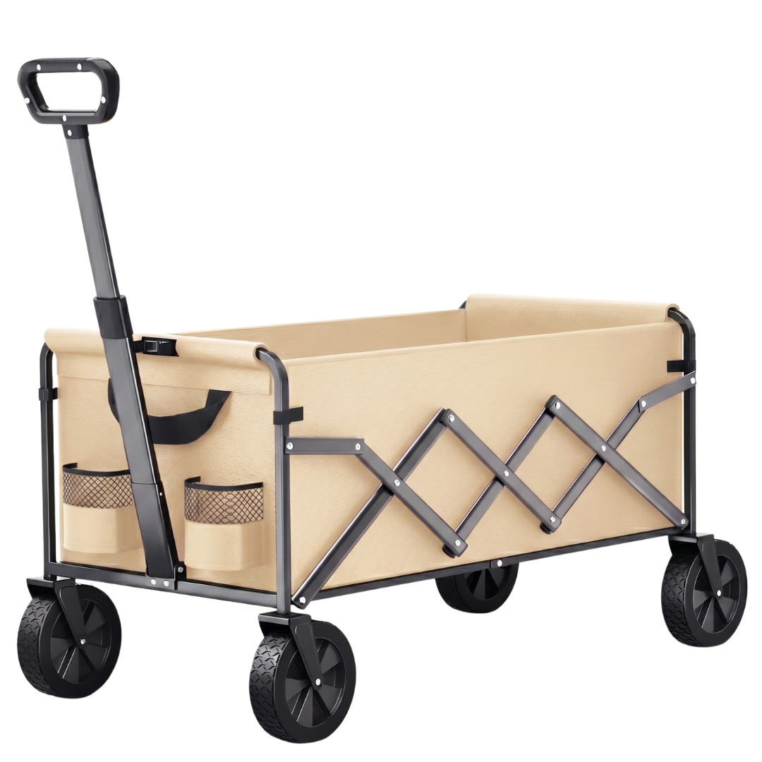 Foldable Utility Wagon Cart with Adjustable Handle and Steel Frame