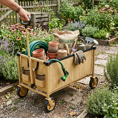 Foldable Utility Wagon Cart with Telescopic Handle and Swivel Wheels