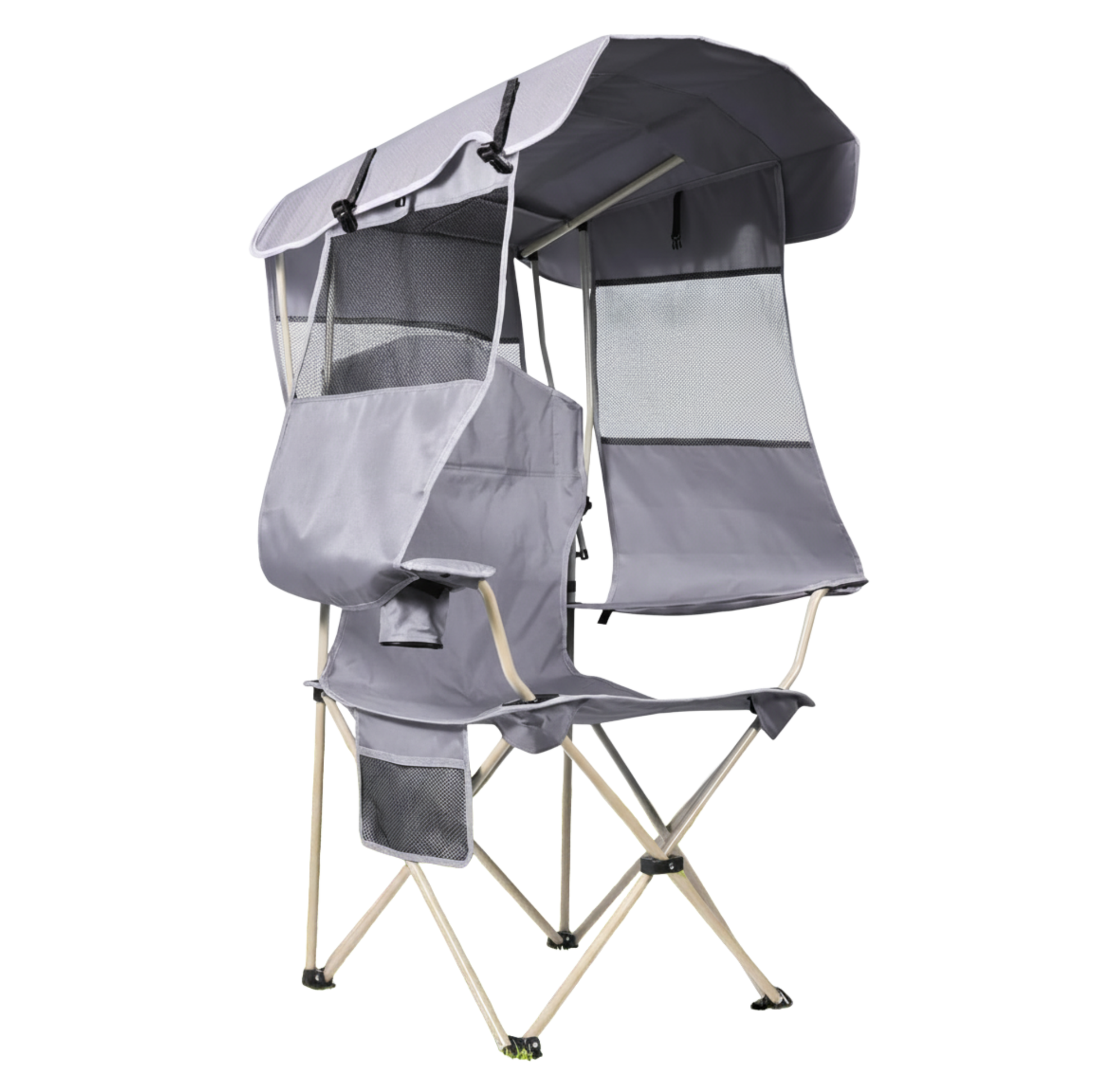 Folding Camping Chair with Adjustable Canopy and Rear Shade Panel