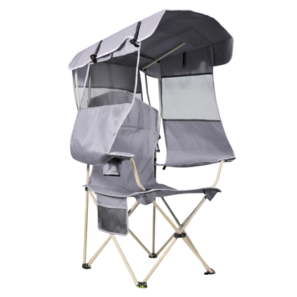 Folding Camping Chair with Adjustable Canopy and Rear Shade Panel