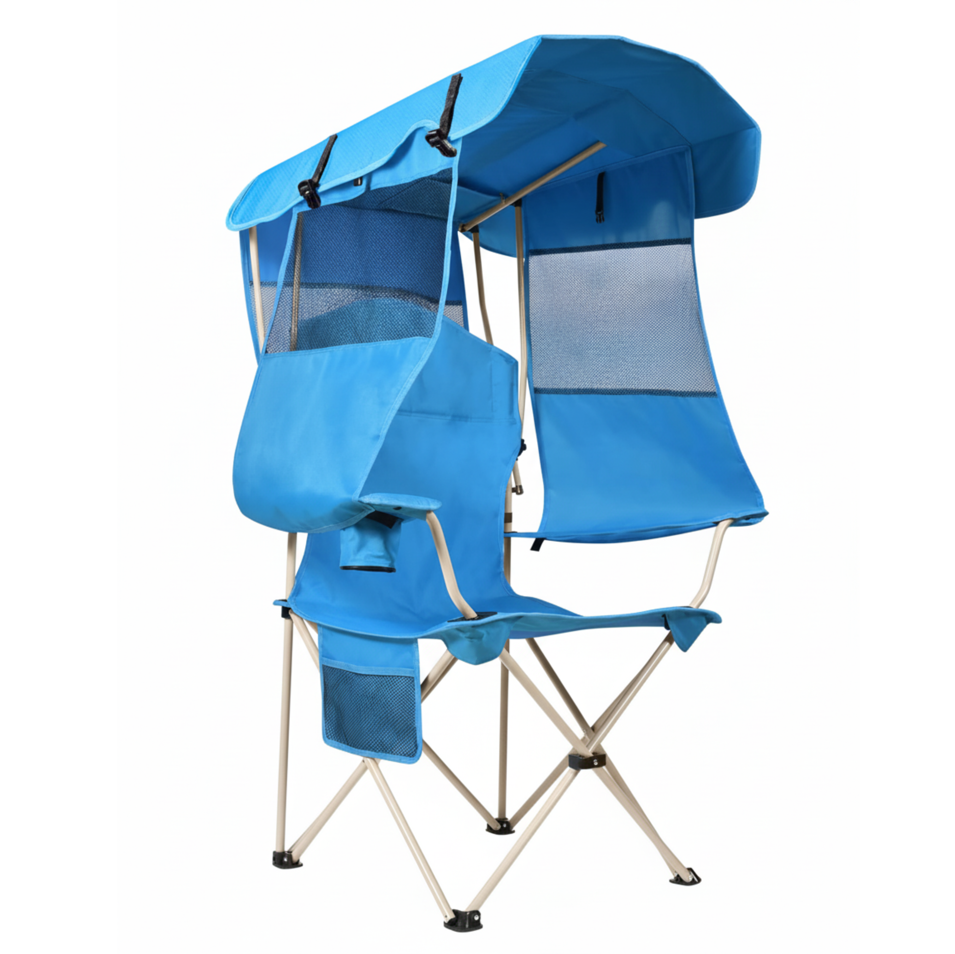 Folding Camping Chair with Adjustable Canopy and Rear Shade Panel