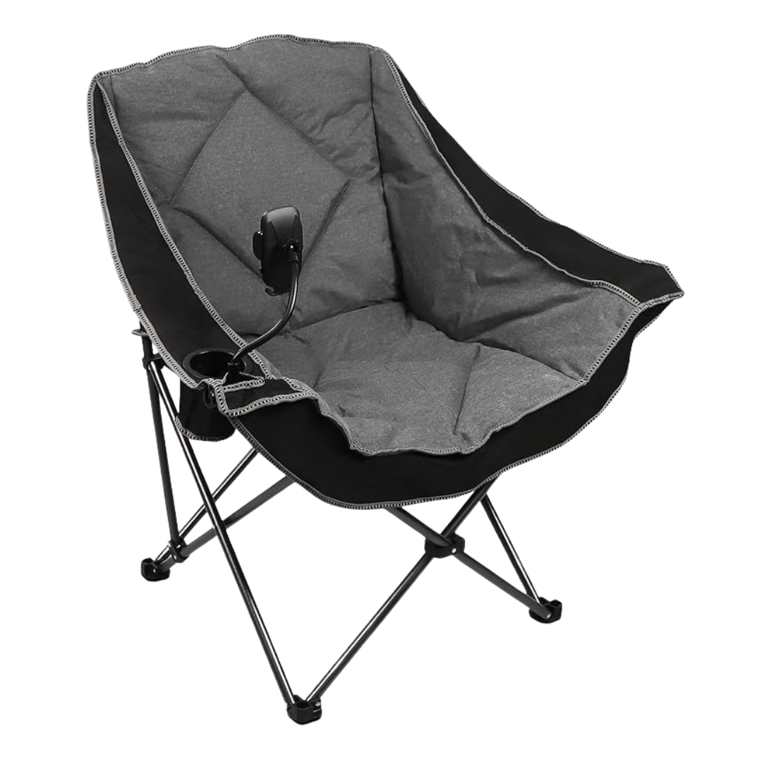 Folding Camping Chair with Cup Holder, Padded Oversized Seat
