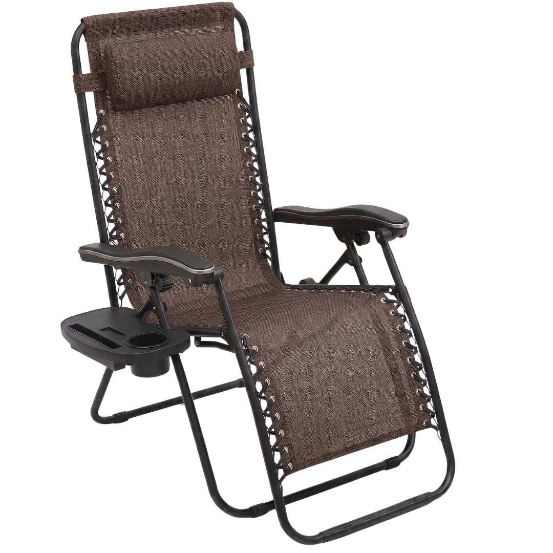 Folding Reclining Chair with Adjustable Pillow and Cup Holder Tray