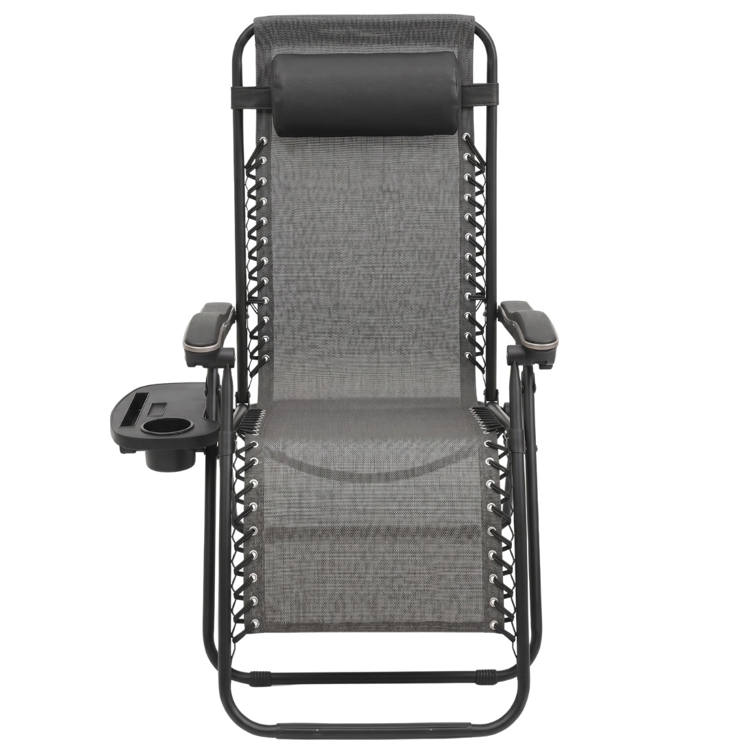 Folding Reclining Chair with Adjustable Pillow and Cup Holder Tray