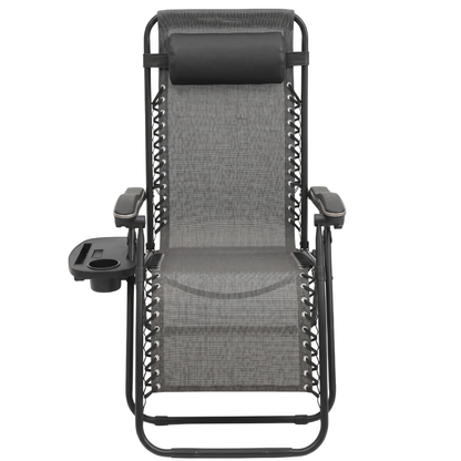 Folding Reclining Chair with Adjustable Pillow and Cup Holder Tray