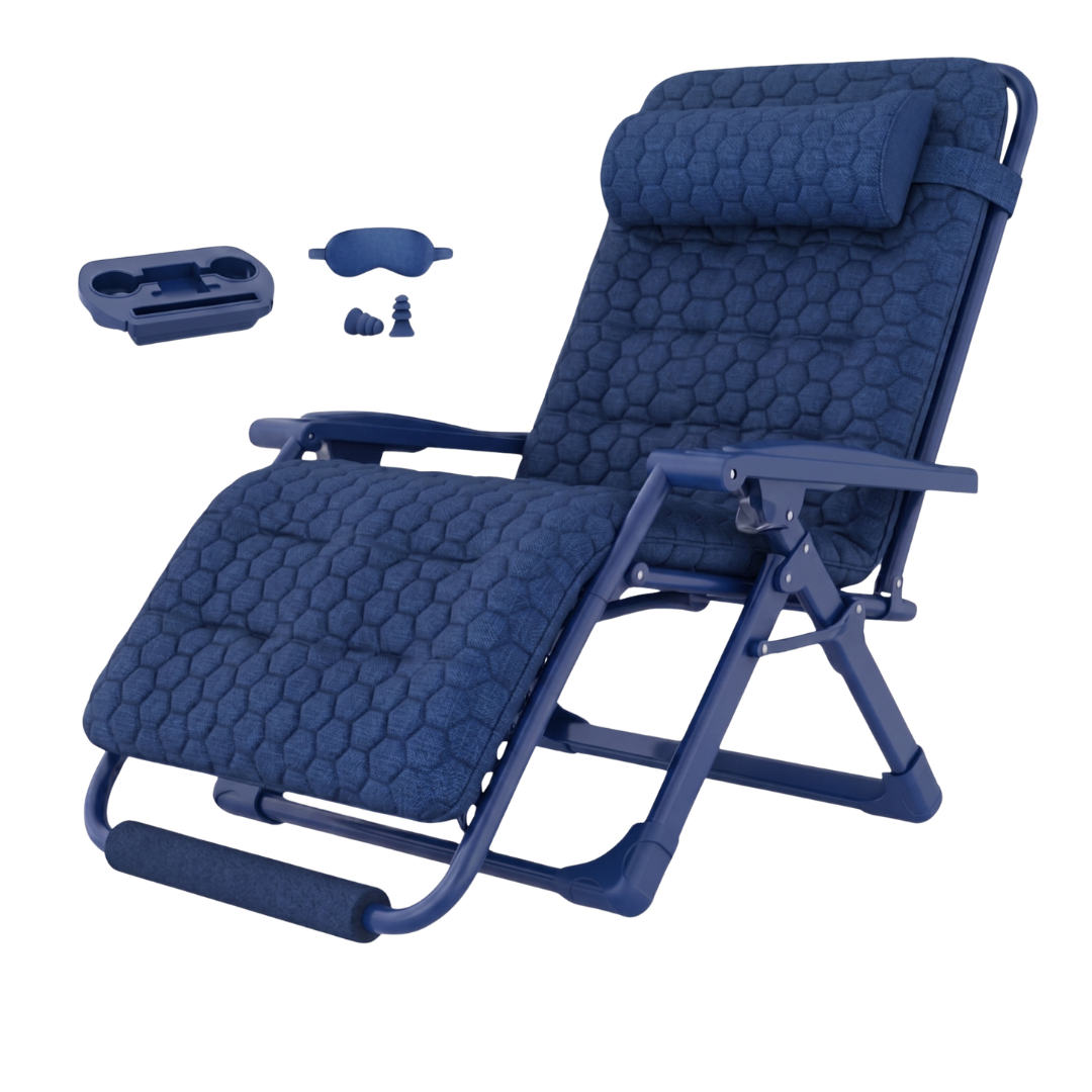 Folding Reclining Chair with Removable Cushion, Footrest and Tray