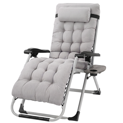 Folding Reclining Patio Chair with Cushion, Side Tray, and Head Pillow
