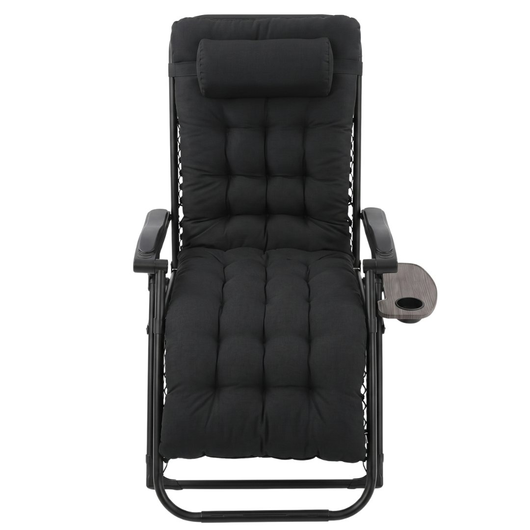 Folding Reclining Patio Chair with Cushion, Side Tray, and Head Pillow