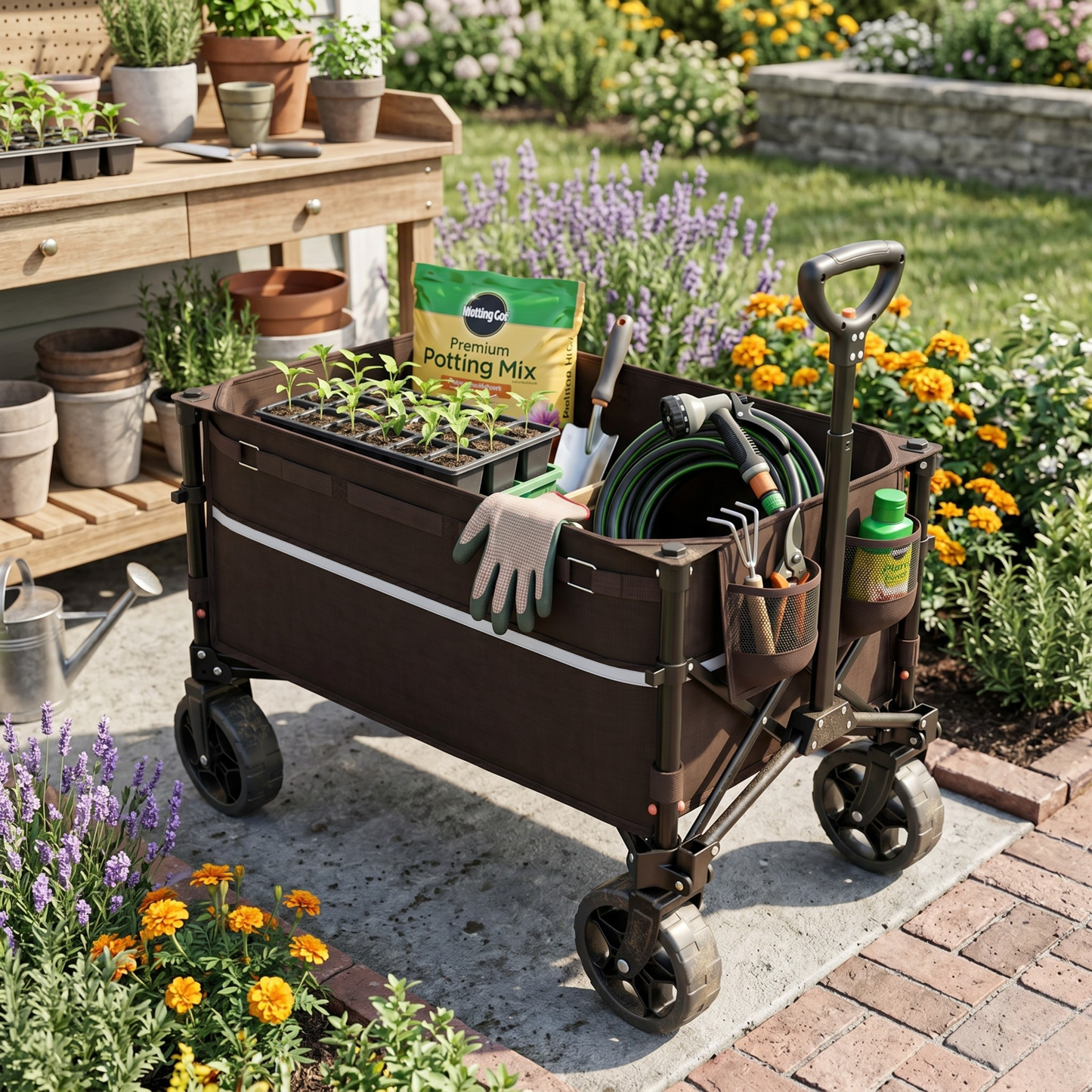 Folding Wagon Cart 260 lb Capacity with Wheels for Cargo Transport