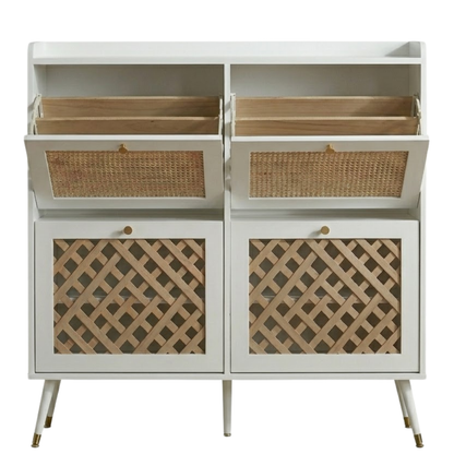Four Flip-Front Drawer Shoe Cabinet with Adjustable Storage Shelves