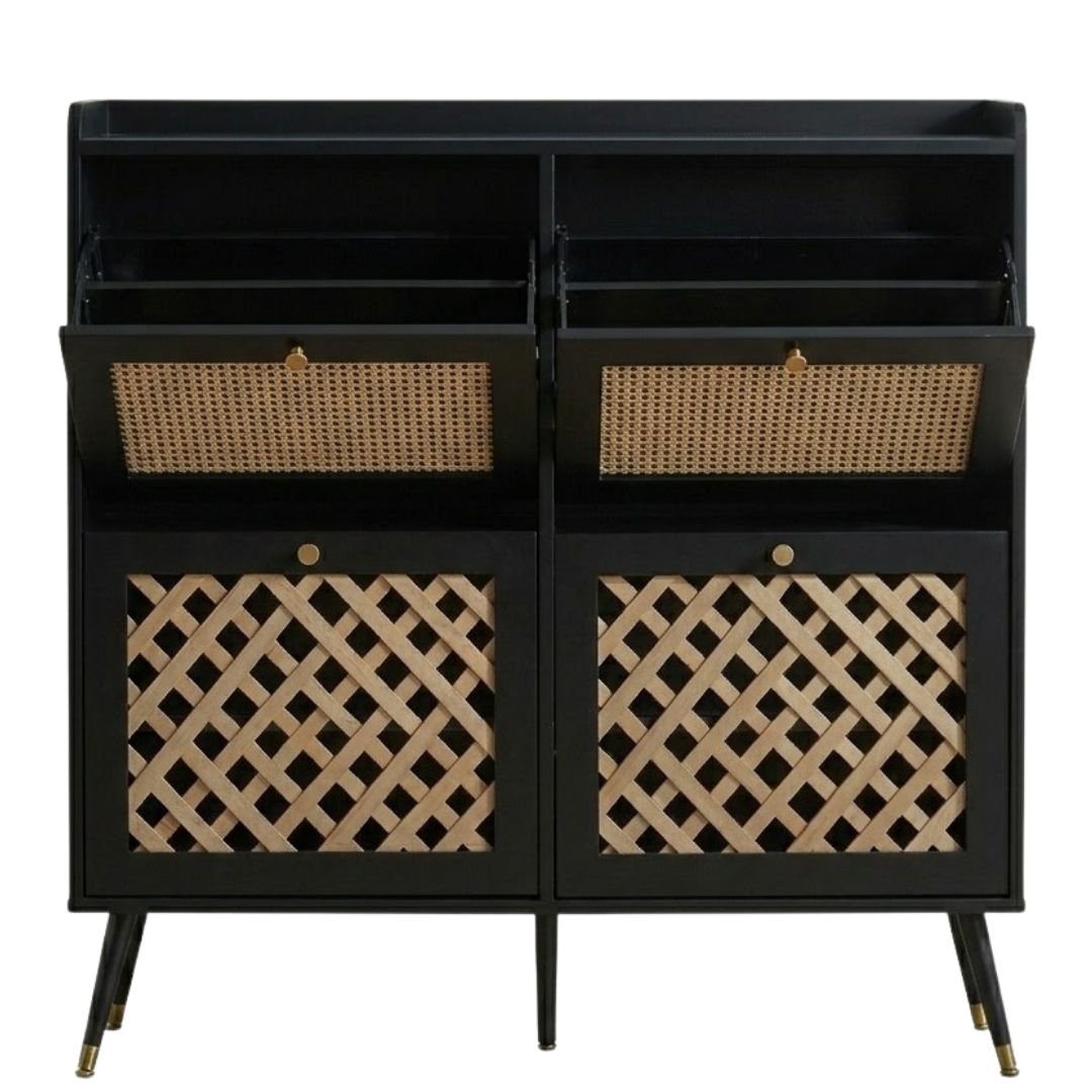 Four Flip-Front Drawer Shoe Cabinet with Adjustable Storage Shelves