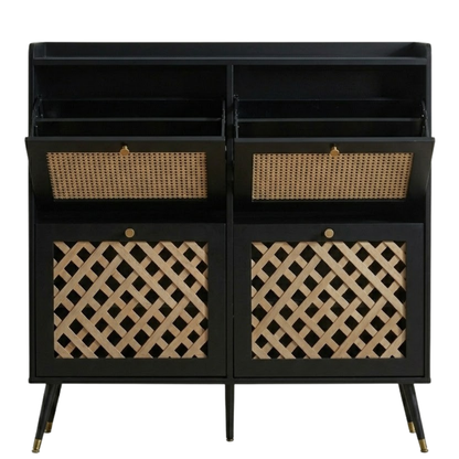 Four Flip-Front Drawer Shoe Cabinet with Adjustable Storage Shelves