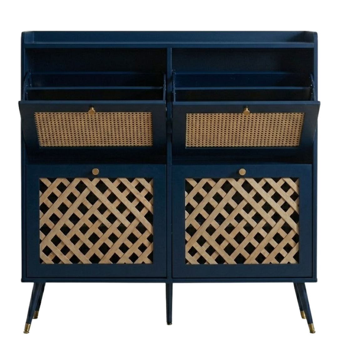 Four Flip-Front Drawer Shoe Cabinet with Adjustable Storage Shelves