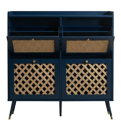 Four Flip-Front Drawer Shoe Cabinet with Adjustable Storage Shelves