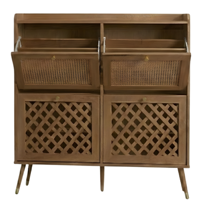 Four Flip-Front Drawer Shoe Cabinet with Adjustable Storage Shelves