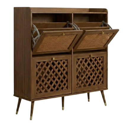Four Flip-Front Drawer Shoe Cabinet with Adjustable Storage Shelves