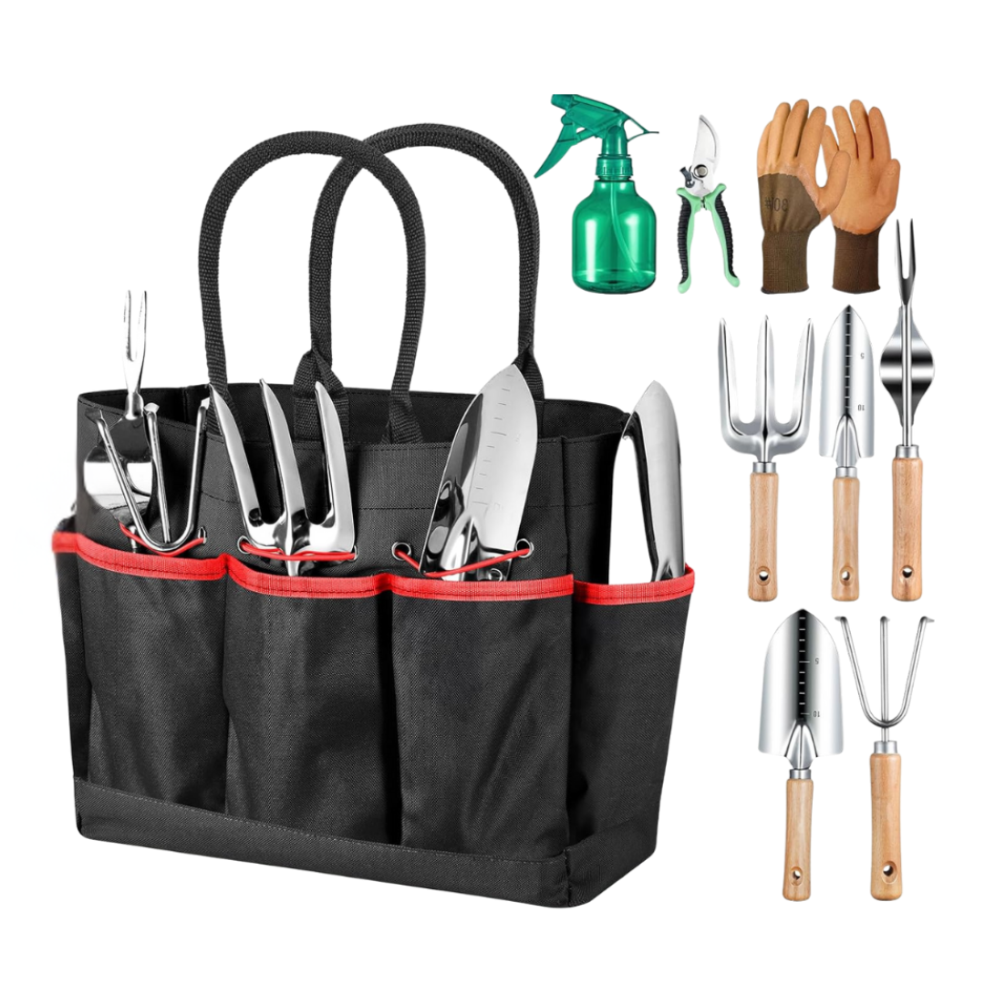 Garden Tool Set with Storage Tote Bag, Stainless Steel Tools