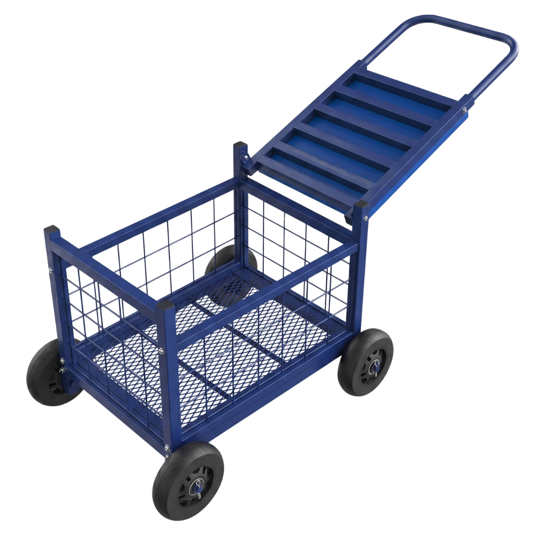 Garden Work Seat Cart with Storage Compartment and Rubber Wheels