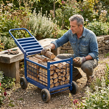 Garden Work Seat Cart with Storage Compartment and Rubber Wheels