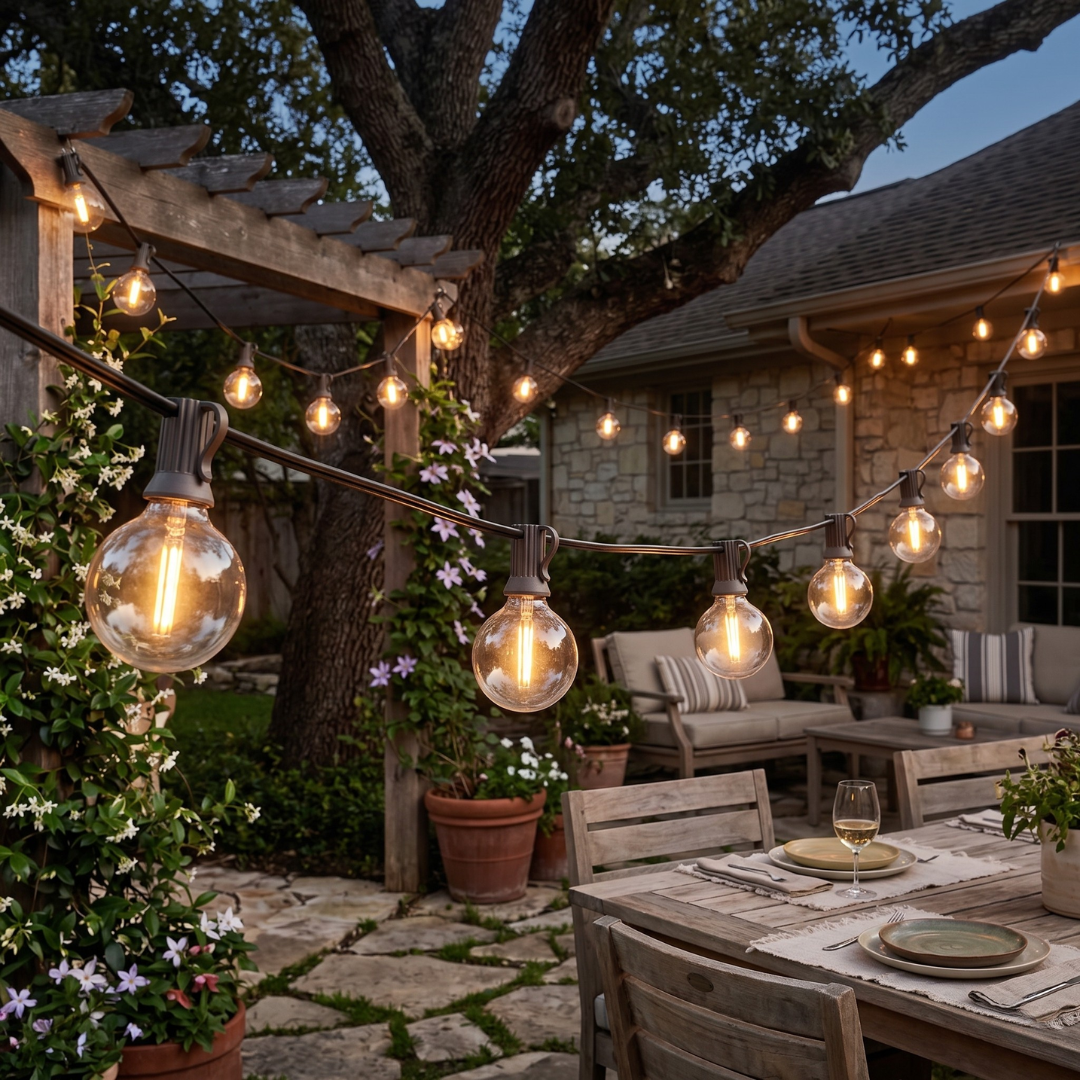 Globe-Style LED G40 Outdoor String Lights with Remote and Timer