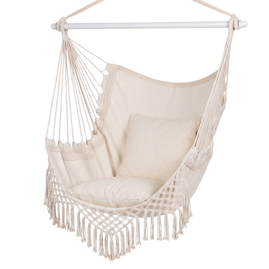 Hammock Chair Swing with Cushions, Side Pocket and Metal Bar