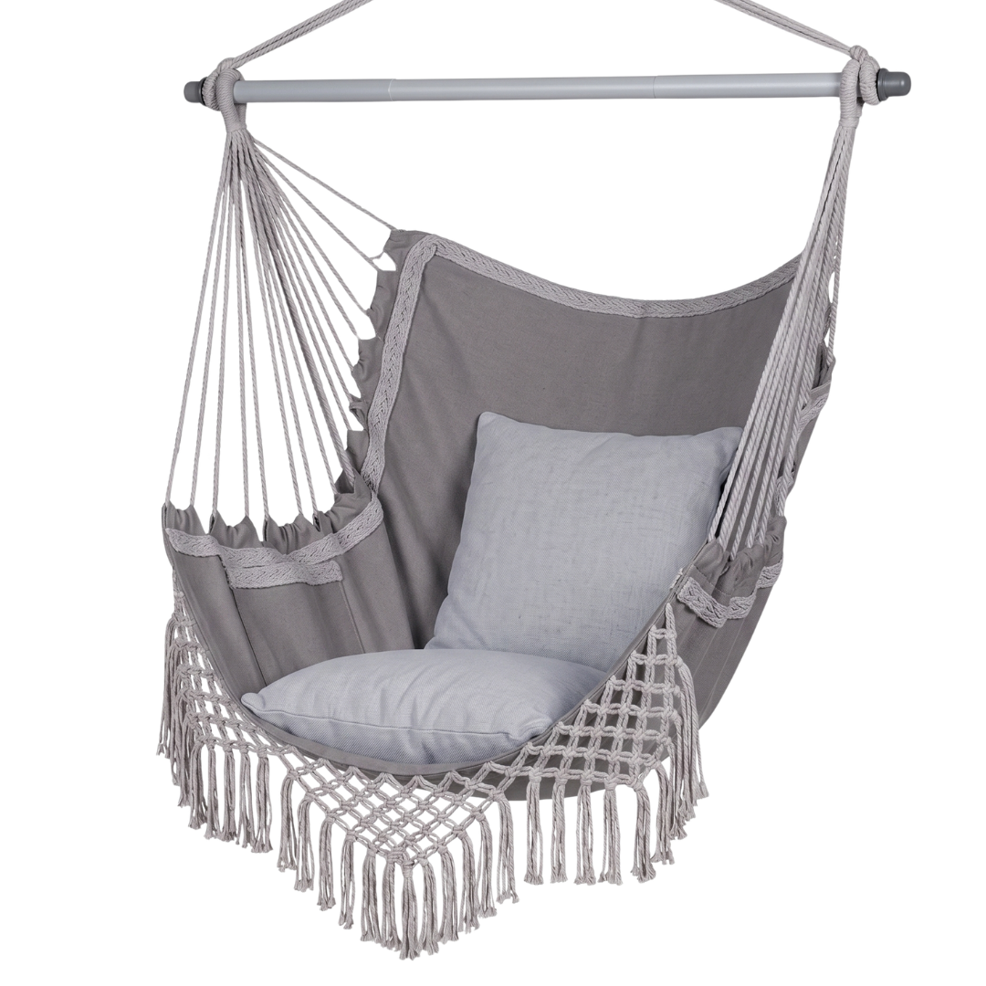 Hammock Chair Swing with Cushions, Side Pocket and Metal Bar