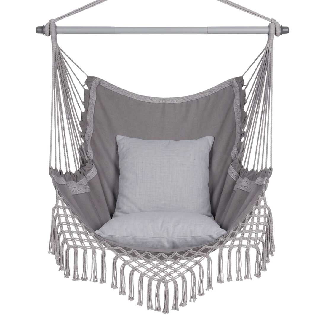 Hammock Chair Swing with Cushions, Side Pocket and Metal Bar