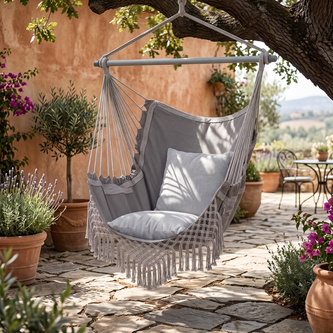 Hammock Chair Swing with Cushions, Side Pocket and Metal Bar