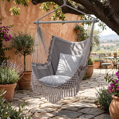 Hammock Chair Swing with Cushions, Side Pocket and Metal Bar