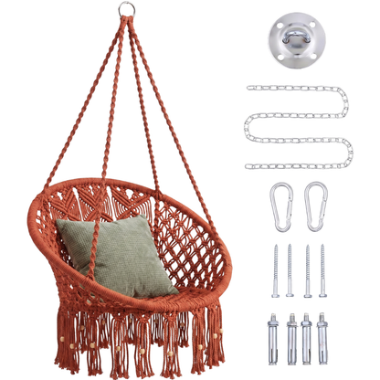 Handwoven Macrame Hammock Swing Chair with Hanging Hardware Kit