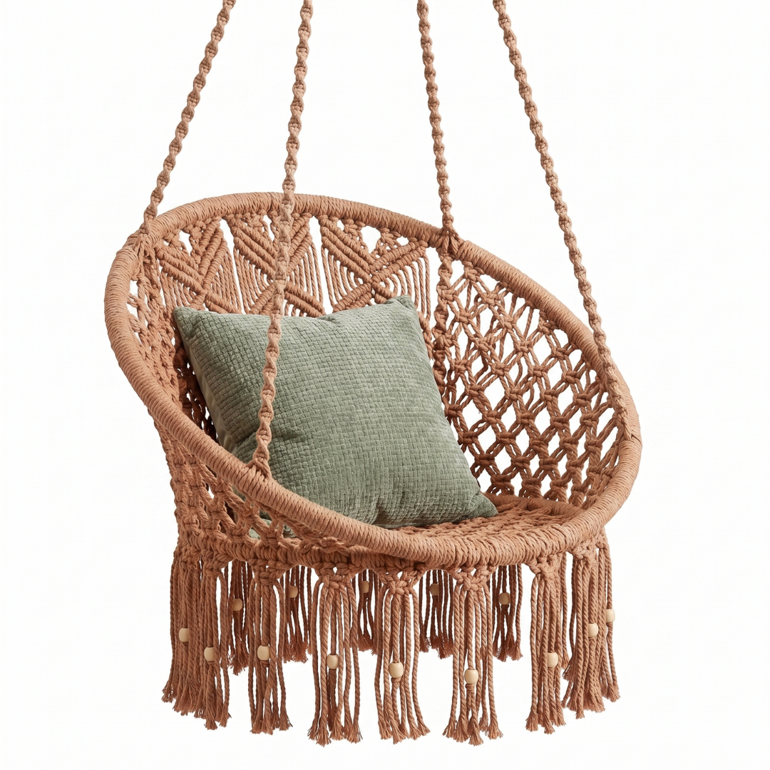 Handwoven Macrame Hammock Swing Chair with Hanging Hardware Kit