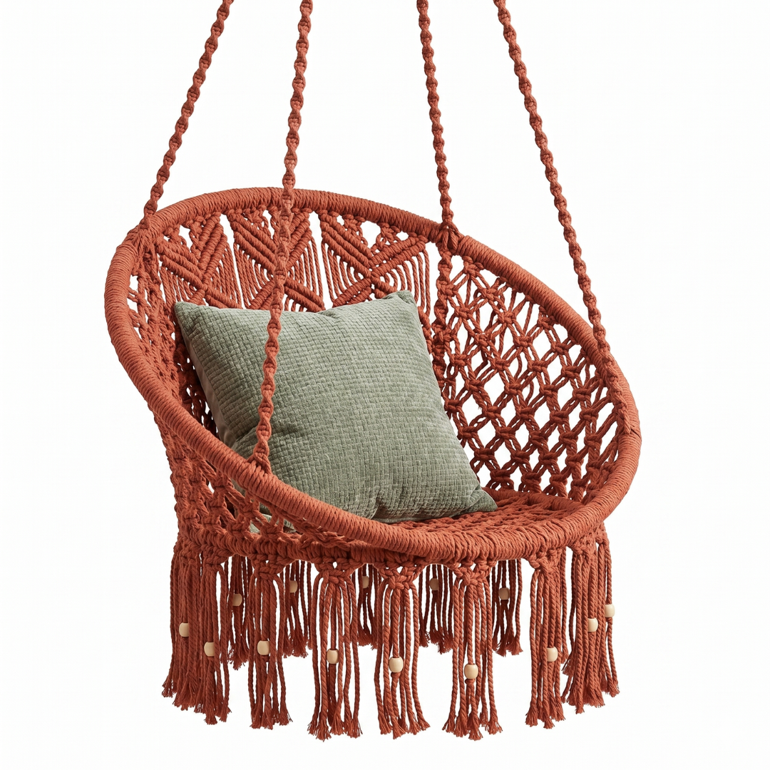 Handwoven Macrame Hammock Swing Chair with Hanging Hardware Kit