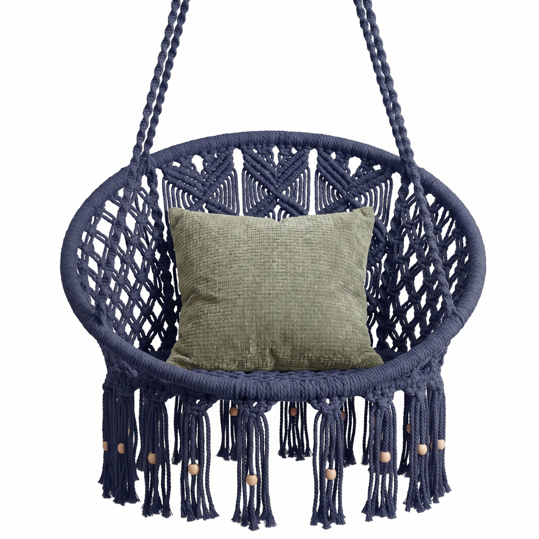 Handwoven Macrame Hammock Swing Chair with Hanging Hardware Kit