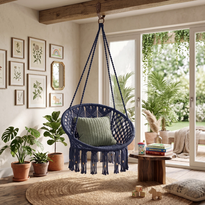 Handwoven Macrame Hammock Swing Chair with Hanging Hardware Kit