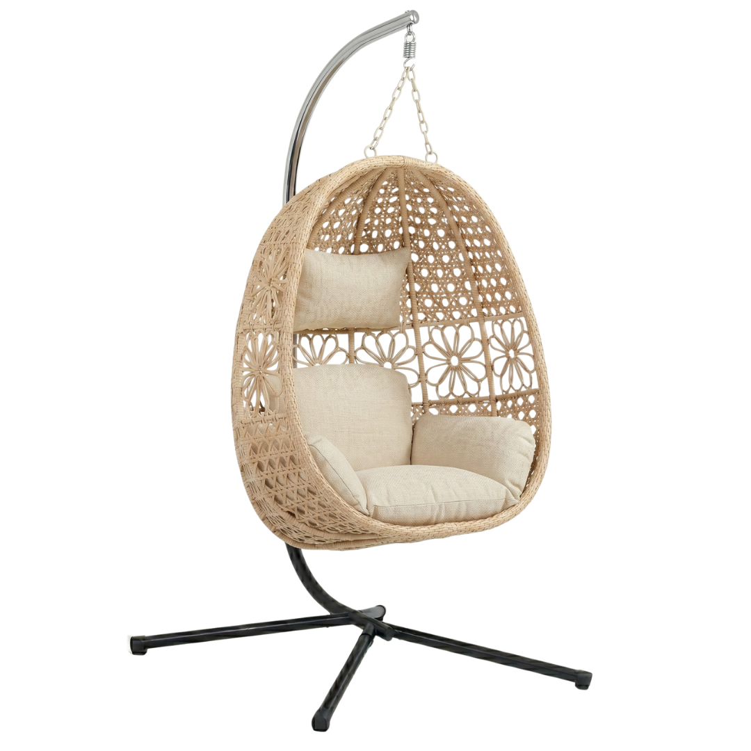 Hanging Egg Chair with Stand and Cushions for Patio & Garden
