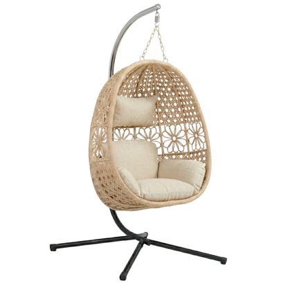 Hanging Egg Chair with Stand and Cushions for Patio & Garden