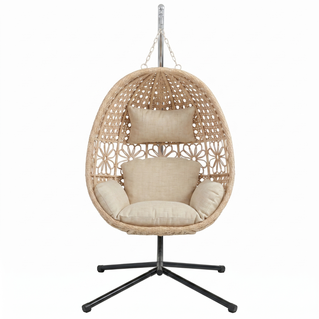 Hanging Egg Chair with Stand and Cushions for Patio & Garden